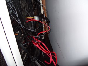 computer with messy wires